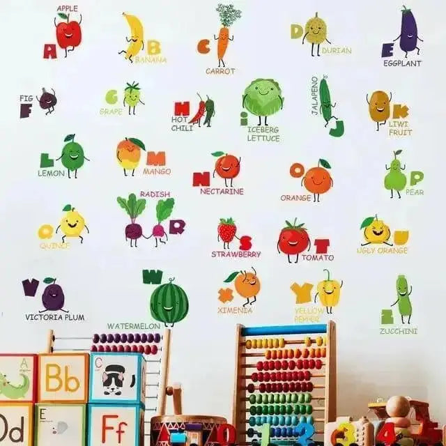 Fruits & Vegetables Alphabet Wall Stickers - Fun Educational Decor - Easy do Wall do