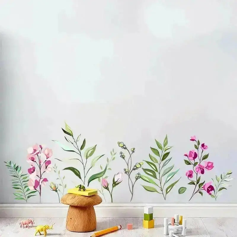 Pink Flower and Leaves Border Wallpaper Stickers - Elegant Room Decor - Easy do Wall do