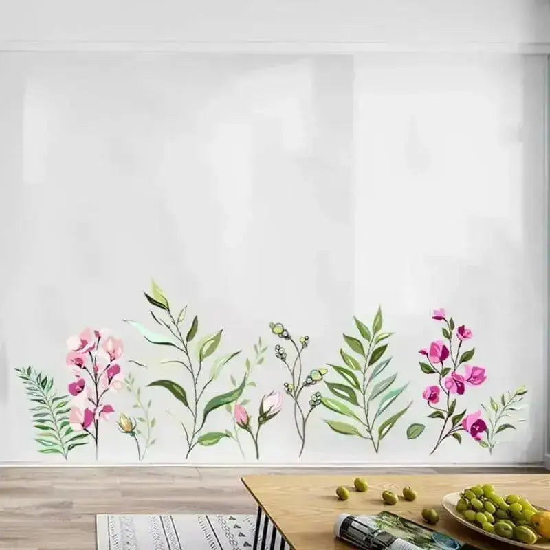 Pink Flower and Leaves Border Wallpaper Stickers - Elegant Room Decor - Easy do Wall do