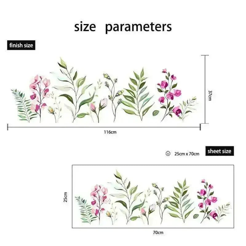 Pink Flower and Leaves Border Wallpaper Stickers - Elegant Room Decor - Easy do Wall do