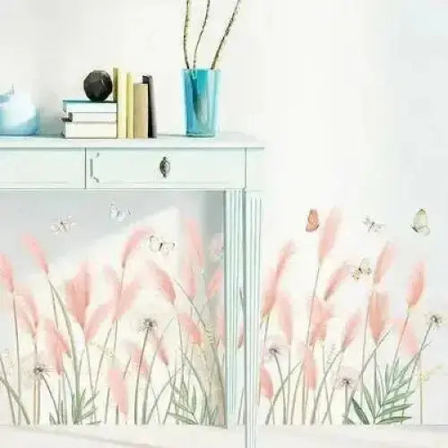 Pink Grass and Butterfly Wallpaper Sticker Set for Elegant Walls - Easy do Wall do