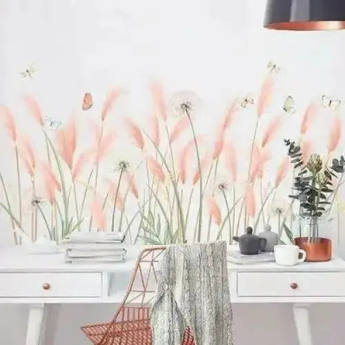Pink Grass and Butterfly Wallpaper Sticker Set for Elegant Walls - Easy do Wall do