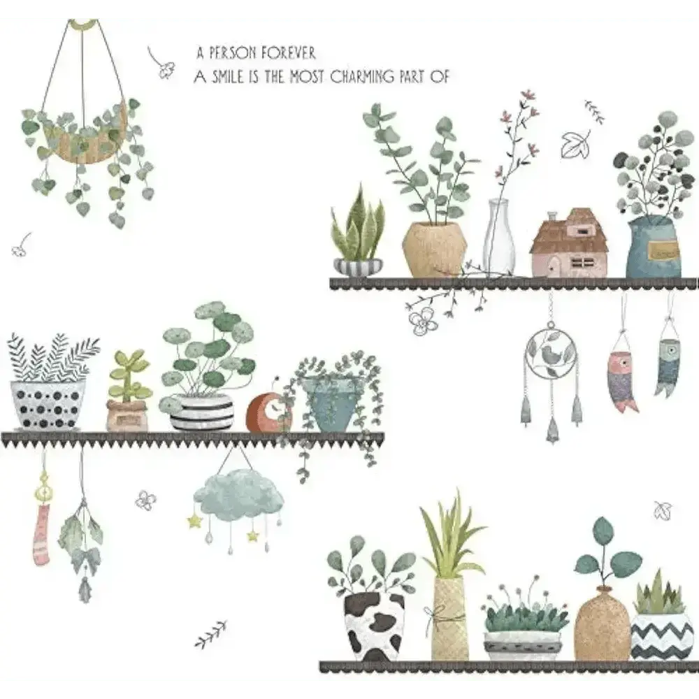 Plant Shelf Wallpaper Sticker Set for Natural Home Decor - Easy do Wall do