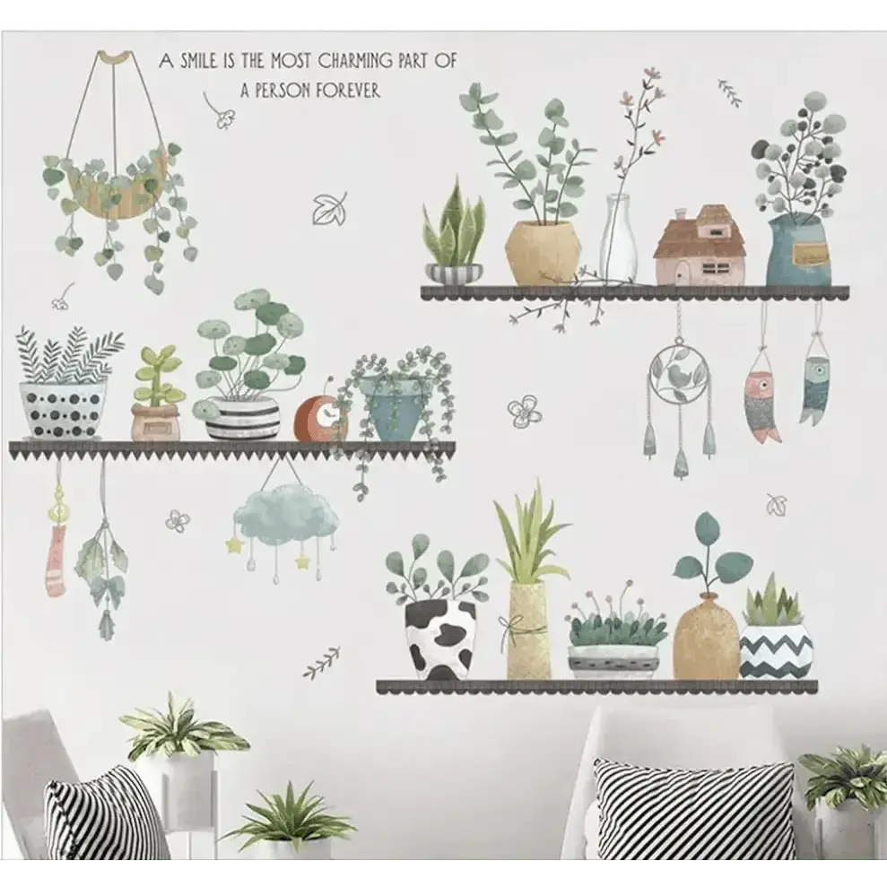Plant Shelf Wallpaper Sticker Set for Natural Home Decor - Easy do Wall do