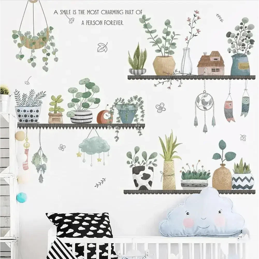 Plant Shelf Wallpaper Sticker Set for Natural Home Decor - Easy do Wall do