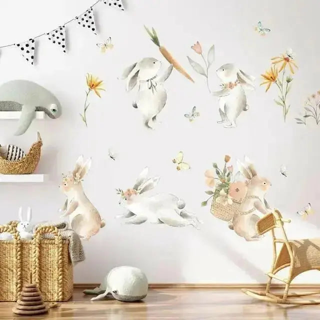 Playful Bunny Garden Wall Stickers for Kids' Rooms - Easy do Wall do