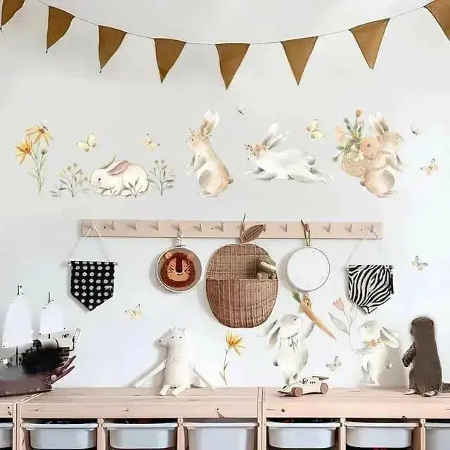 Playful Bunny Garden Wall Stickers for Kids' Rooms - Easy do Wall do