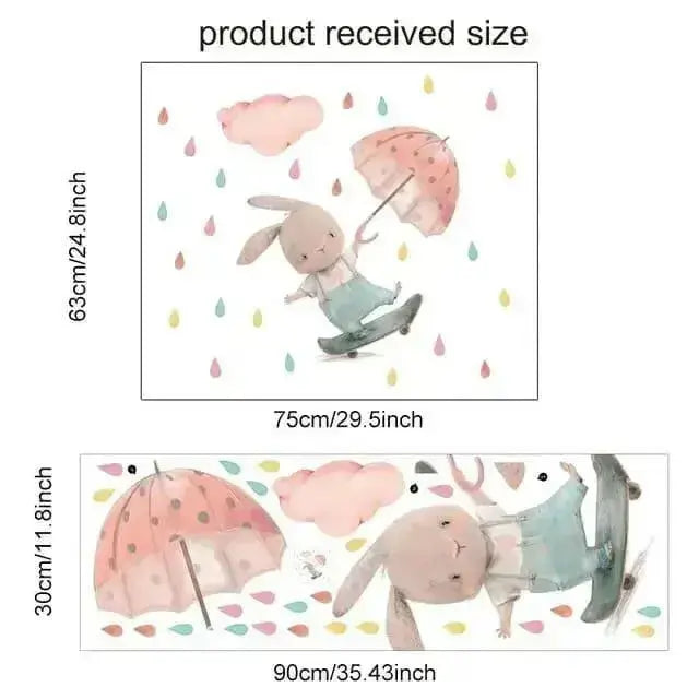 Playful Bunny with Umbrella Wallpaper Stickers for Kids - Easy do Wall do