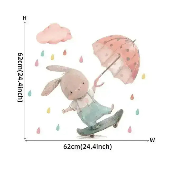 Playful Bunny with Umbrella Wallpaper Stickers for Kids - Easy do Wall do