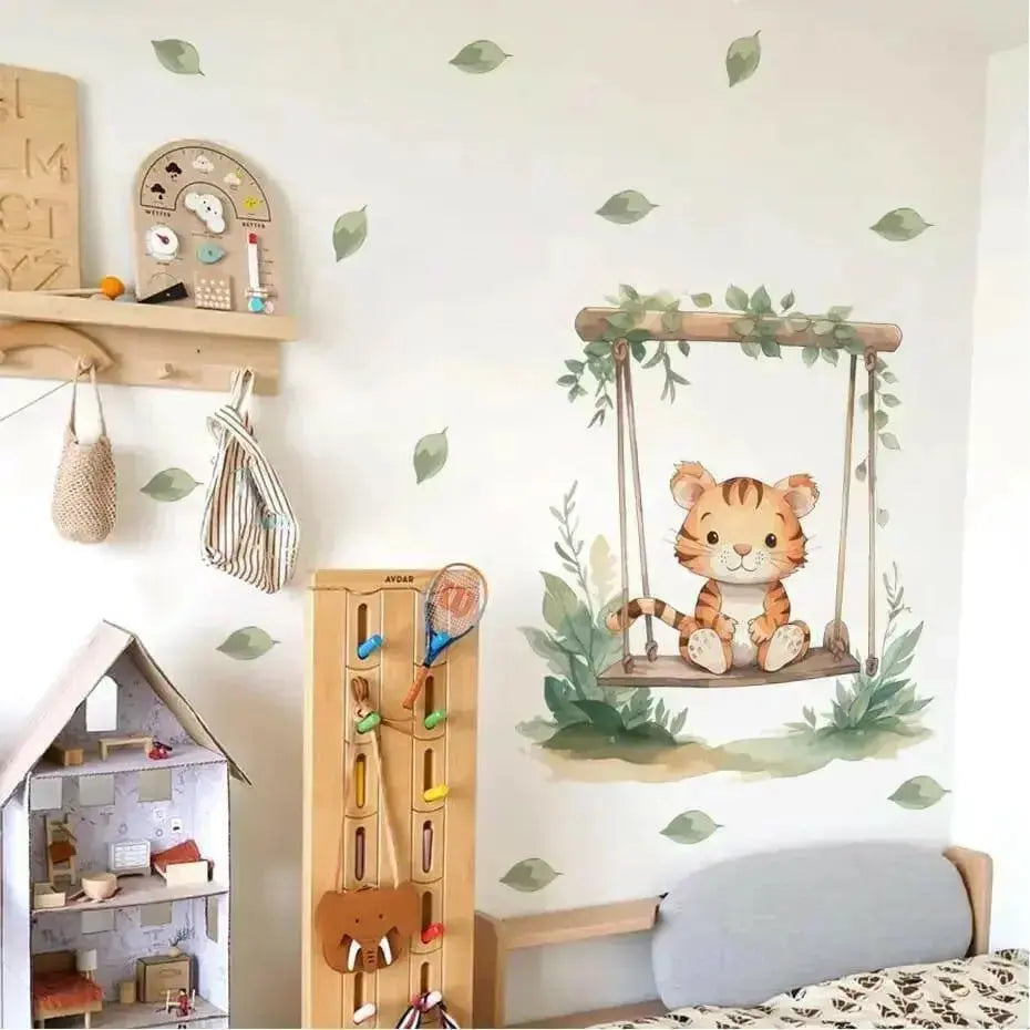 Playful Tiger Swing Wall Stickers for Fun Spaces - Easy do Wall do