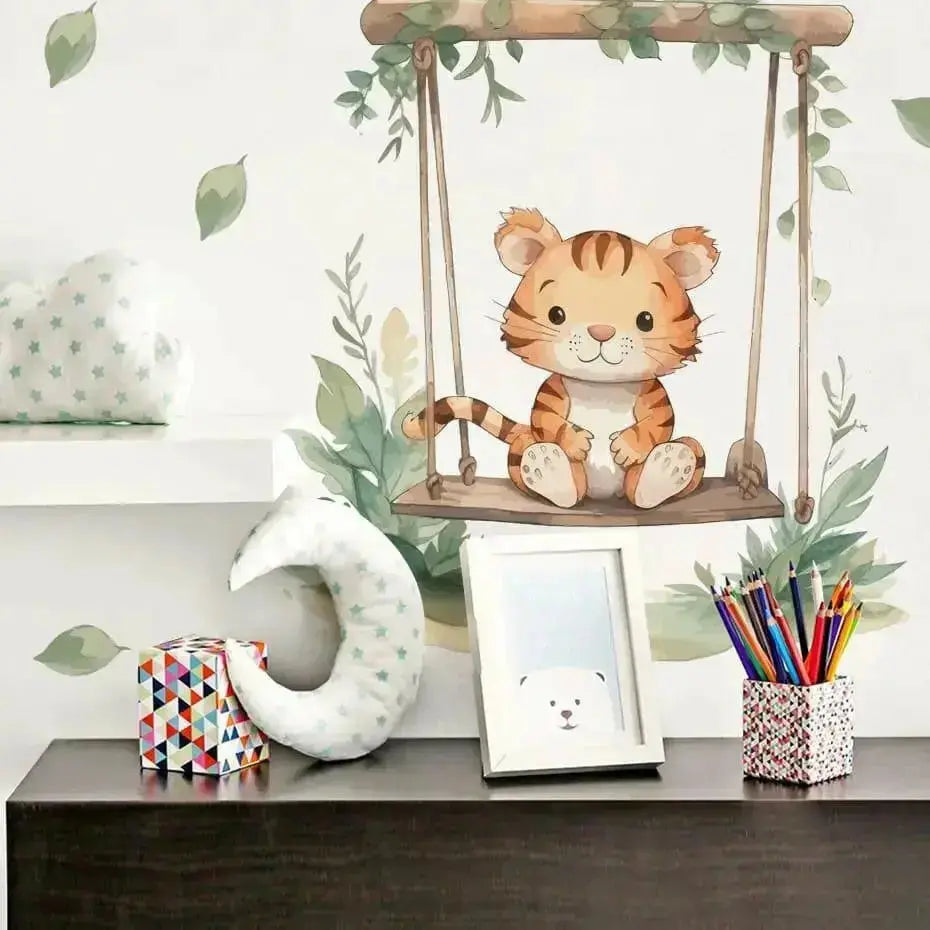 Playful Tiger Swing Wall Stickers for Fun Spaces - Easy do Wall do