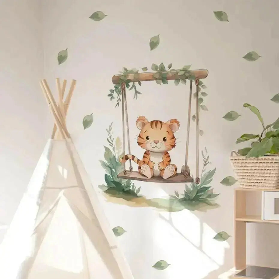 Playful Tiger Swing Wall Stickers for Fun Spaces - Easy do Wall do