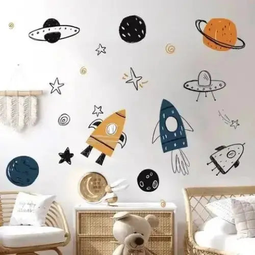 Rocket Planet Wall Sticker - Fun Space Decor - Easy do Wall do